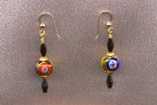Klimt Style, Gold Foil and Millefiori, Black Murano Glass, 12mm Round Bead Earrings